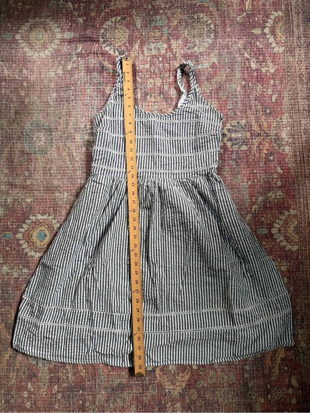 Old Navy Women’s Medium Blue and White Striped Seersucker Summer Dress - Picture 2 of 11
